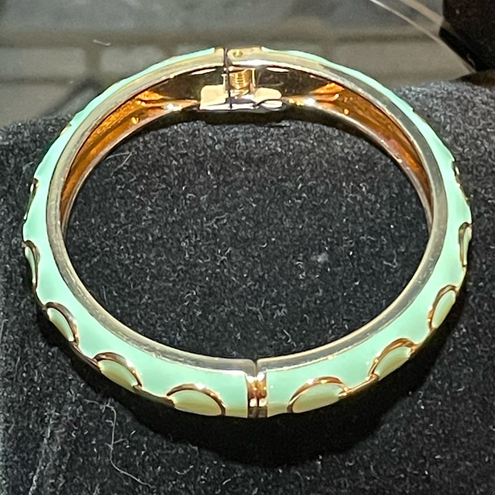 NWT Pistachio bracelet 7 1/2” spring hinged with gold tone accents mint enamel